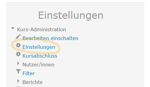 Kurs-Administration => Einstellungen