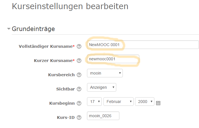 Kurseinstellungen bearbeiten