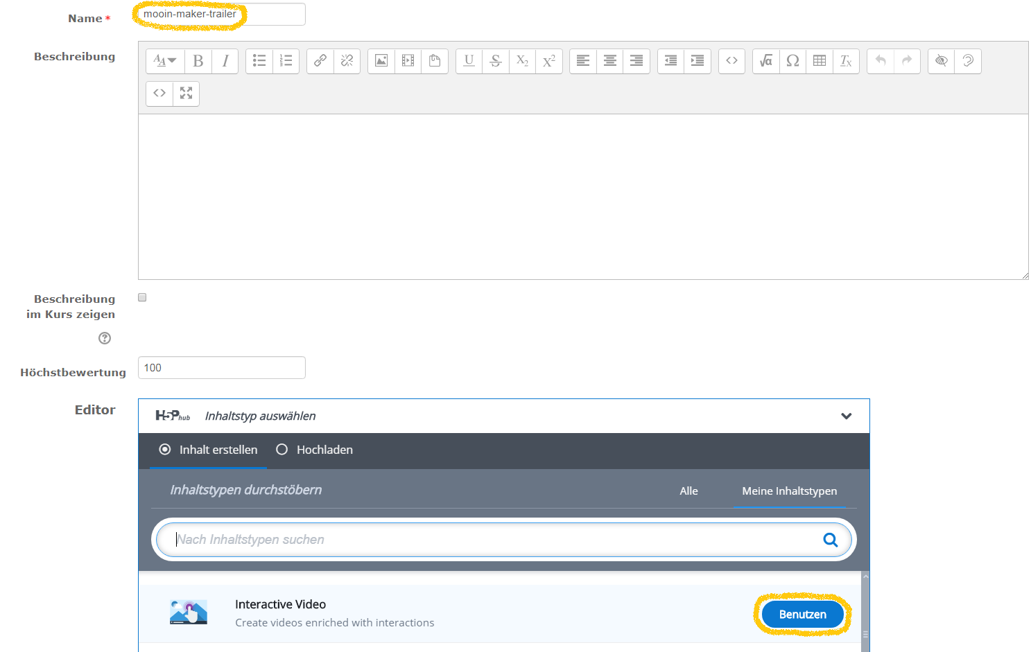 h5p Video einbinden Screenshot
